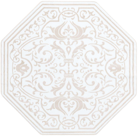 Snow White 5' 3 x 5' 3 Hermitage Octagon Area Rug 55% Polypropylene & 45% Polyester Easy Clean Stain-Resistant Carpet for Living, Office, Dorm Rooms for Sale at Rug Engine