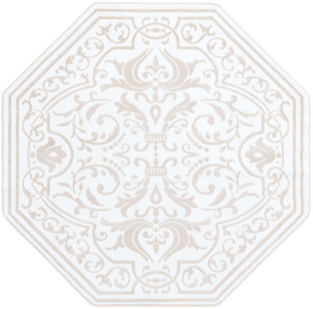 Snow White 5' 3 x 5' 3 Hermitage Octagon Area Rug 55% Polypropylene & 45% Polyester Easy Clean Stain-Resistant Carpet for Living, Office, Dorm Rooms for Sale at Rug Engine