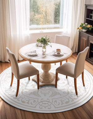 Snow White 6' x 6' Hermitage Round Area Rug 55% Polypropylene & 45% Polyester Easy Clean Stain-Resistant Carpet for Living, Office, Dorm Rooms for Sale at Rug Engine