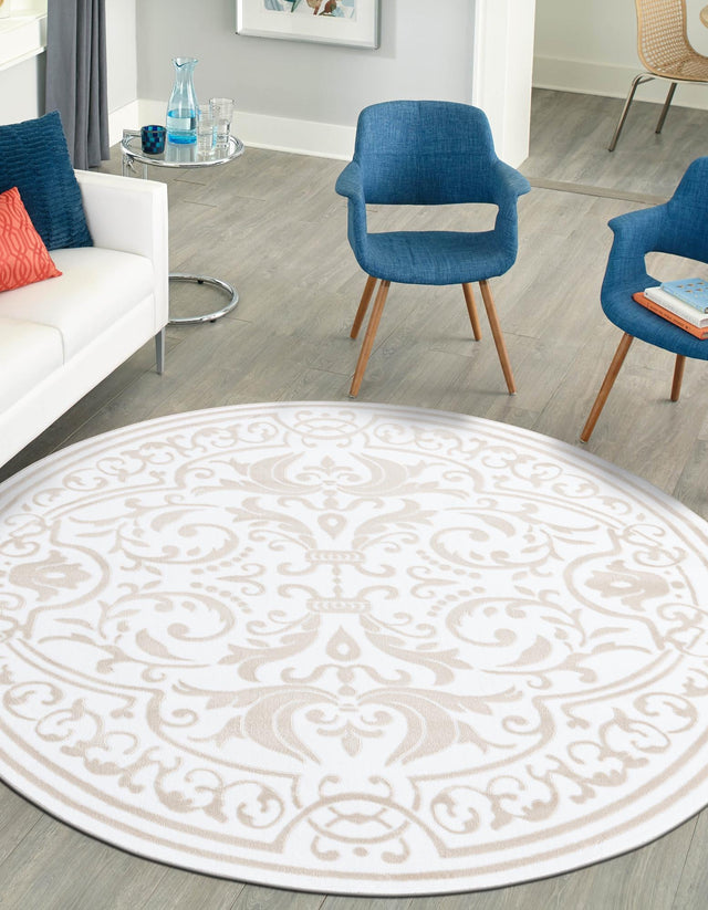 Snow White 4' x 4' Hermitage Round Area Rug 55% Polypropylene & 45% Polyester Easy Clean Stain-Resistant Carpet for Living, Office, Dorm Rooms for Sale at Rug Engine