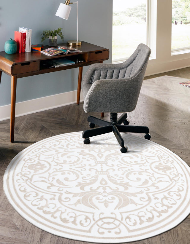 Snow White 4' x 4' Hermitage Round Area Rug 55% Polypropylene & 45% Polyester Easy Clean Stain-Resistant Carpet for Living, Office, Dorm Rooms for Sale at Rug Engine