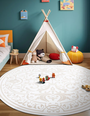 Snow White 4' x 4' Hermitage Round Area Rug 55% Polypropylene & 45% Polyester Easy Clean Stain-Resistant Carpet for Living, Office, Dorm Rooms for Sale at Rug Engine