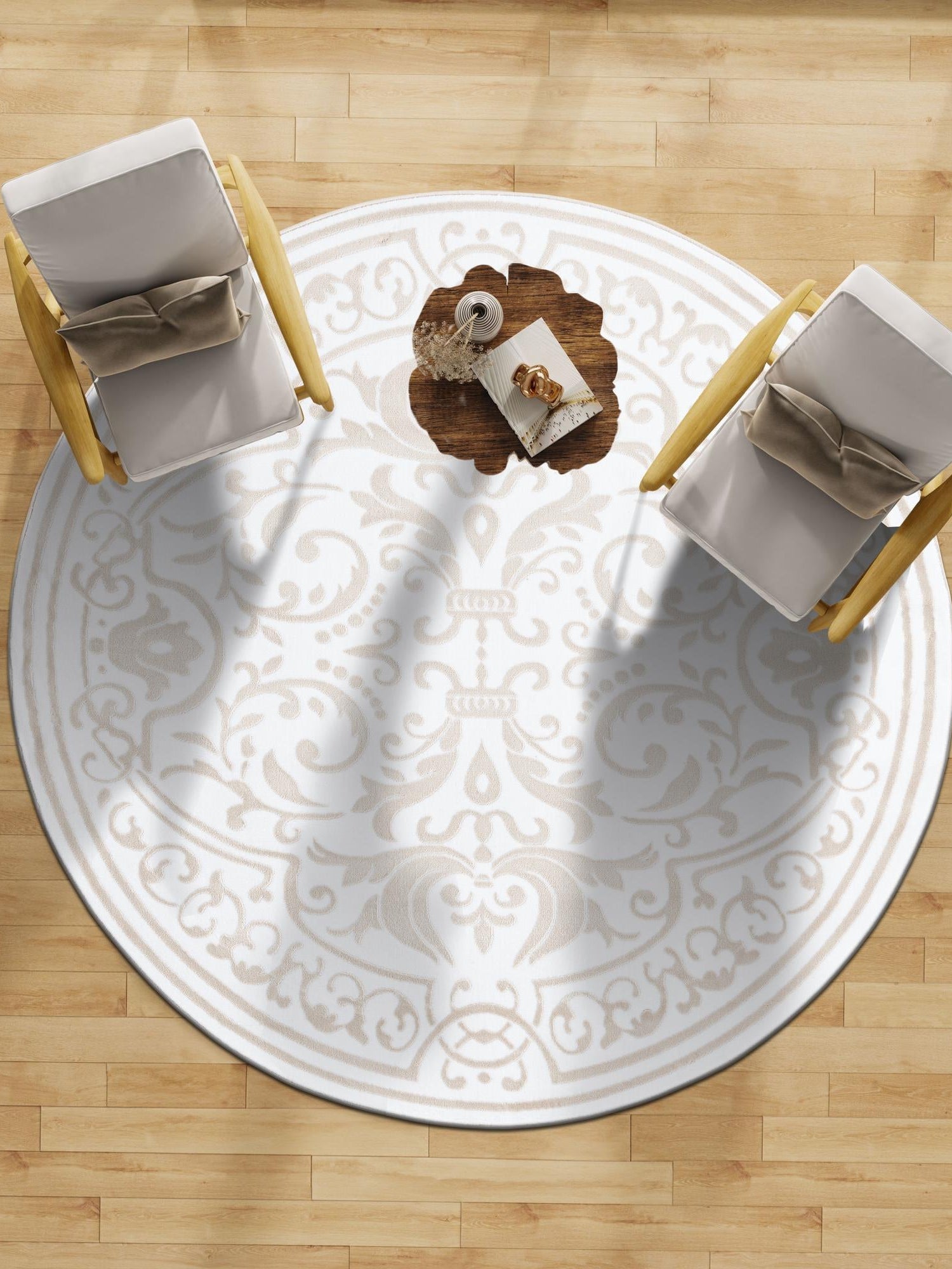 Snow White 6' x 6' Hermitage Round Area Rug 55% Polypropylene & 45% Polyester Easy Clean Stain-Resistant Carpet for Living, Office, Dorm Rooms for Sale at Rug Engine