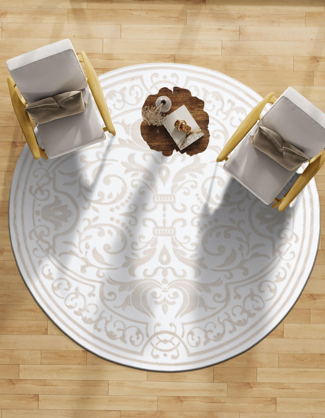 Snow White 10' 8 x 10' 8 Hermitage Round Area Rug 55% Polypropylene & 45% Polyester Easy Clean Stain-Resistant Carpet for Living, Office, Dorm Rooms for Sale at Rug Engine