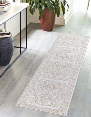 Snow White 2' 6 x 10' Hermitage Runner Area Rug 55% Polypropylene & 45% Polyester Easy Clean Stain-Resistant Carpet for Living, Office, Dorm Rooms for Sale at Rug Engine