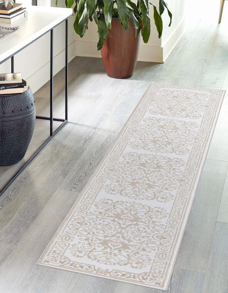 Snow White 2' 6 x 10' Hermitage Runner Area Rug 55% Polypropylene & 45% Polyester Easy Clean Stain-Resistant Carpet for Living, Office, Dorm Rooms for Sale at Rug Engine