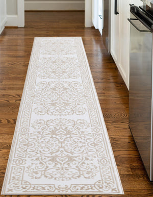 Snow White 2' 6 x 10' Hermitage Runner Area Rug 55% Polypropylene & 45% Polyester Easy Clean Stain-Resistant Carpet for Living, Office, Dorm Rooms for Sale at Rug Engine