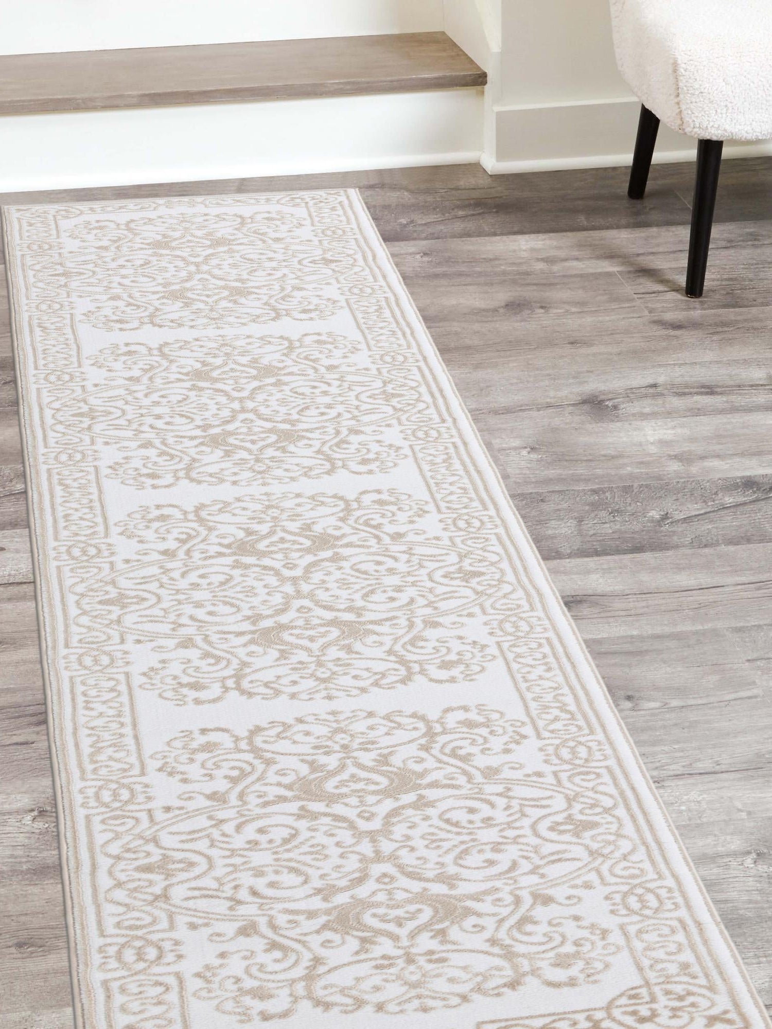 Snow White 2' 6 x 10' Hermitage Runner Area Rug 55% Polypropylene & 45% Polyester Easy Clean Stain-Resistant Carpet for Living, Office, Dorm Rooms for Sale at Rug Engine