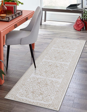 Snow White 2' 6 x 10' Hermitage Runner Area Rug 55% Polypropylene & 45% Polyester Easy Clean Stain-Resistant Carpet for Living, Office, Dorm Rooms for Sale at Rug Engine