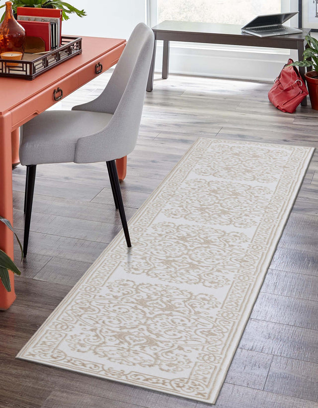 Snow White 2' 6 x 10' Hermitage Runner Area Rug 55% Polypropylene & 45% Polyester Easy Clean Stain-Resistant Carpet for Living, Office, Dorm Rooms for Sale at Rug Engine