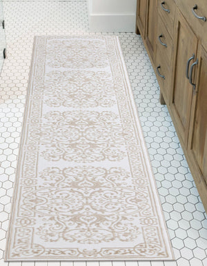 Snow White 2' 6 x 10' Hermitage Runner Area Rug 55% Polypropylene & 45% Polyester Easy Clean Stain-Resistant Carpet for Living, Office, Dorm Rooms for Sale at Rug Engine