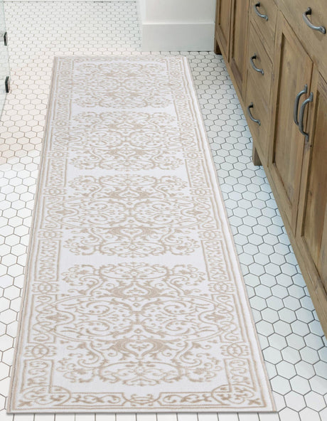 Snow White 2' 6 x 10' Hermitage Runner Area Rug 55% Polypropylene & 45% Polyester Easy Clean Stain-Resistant Carpet for Living, Office, Dorm Rooms for Sale at Rug Engine