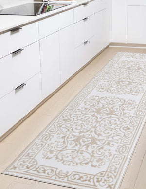 Snow White 2' x 5' Hermitage Runner Area Rug 55% Polypropylene & 45% Polyester Easy Clean Stain-Resistant Carpet for Living, Office, Dorm Rooms for Sale at Rug Engine