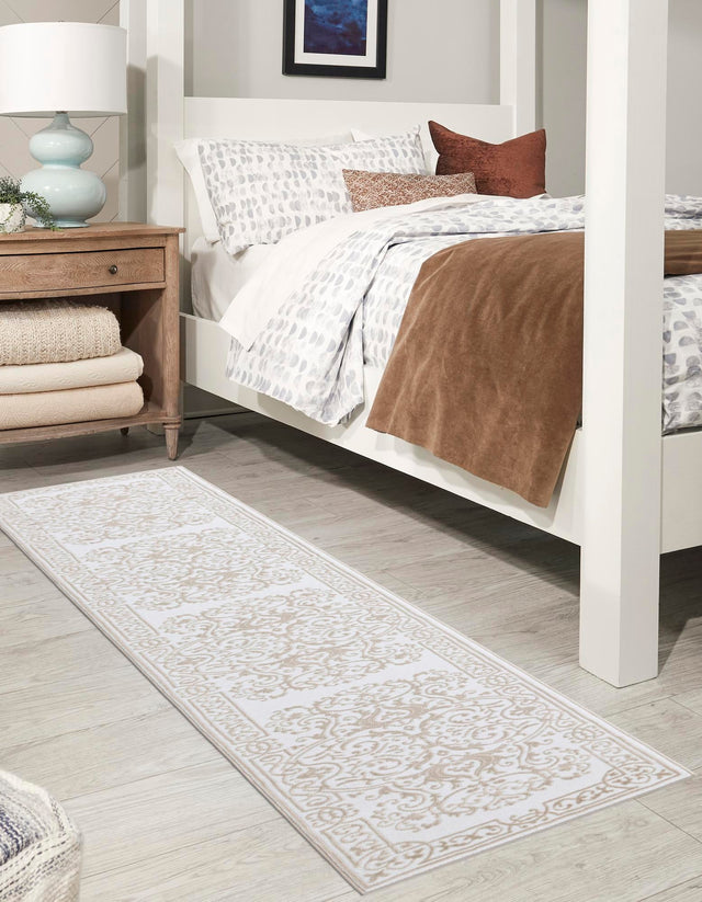 Snow White 2' x 5' Hermitage Runner Area Rug 55% Polypropylene & 45% Polyester Easy Clean Stain-Resistant Carpet for Living, Office, Dorm Rooms for Sale at Rug Engine