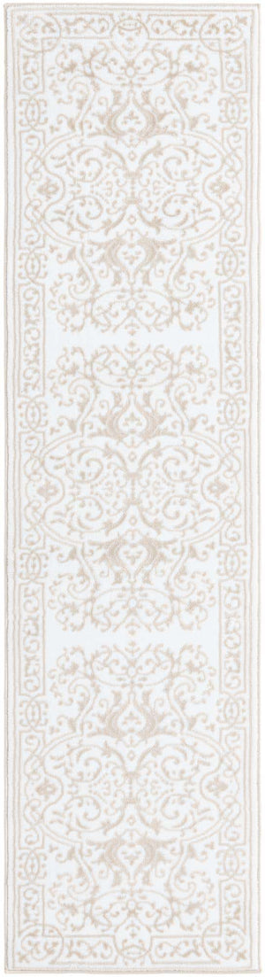 Snow White 2' x 8' Hermitage Runner Area Rug 55% Polypropylene & 45% Polyester Easy Clean Stain-Resistant Carpet for Living, Office, Dorm Rooms for Sale at Rug Engine
