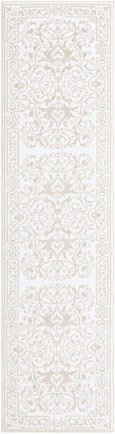 Snow White 2' 6 x 10' Hermitage Runner Area Rug 55% Polypropylene & 45% Polyester Easy Clean Stain-Resistant Carpet for Living, Office, Dorm Rooms for Sale at Rug Engine