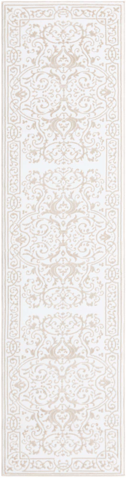 Snow White 2' 6 x 10' Hermitage Runner Area Rug 55% Polypropylene & 45% Polyester Easy Clean Stain-Resistant Carpet for Living, Office, Dorm Rooms for Sale at Rug Engine