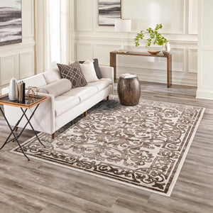 Chocolate Brown 7' 10 x 11' 6 Hermitage Rectangle Area Rug 55% Polypropylene & 45% Polyester Easy Clean Stain-Resistant Carpet for Living, Office, Dorm Rooms for Sale at Rug Engine
