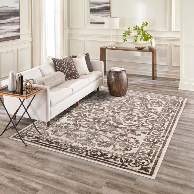Chocolate Brown 5' 3 x 8' Hermitage Rectangle Area Rug 55% Polypropylene & 45% Polyester Easy Clean Stain-Resistant Carpet for Living, Office, Dorm Rooms for Sale at Rug Engine