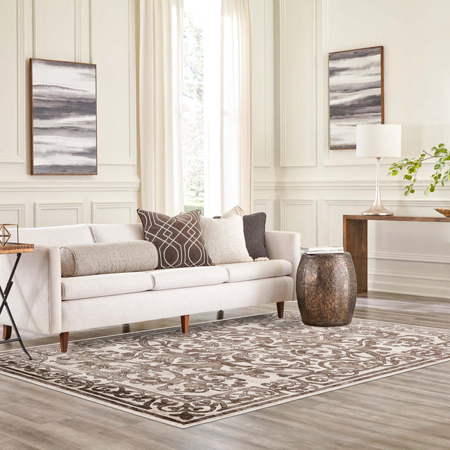 Chocolate Brown 7' x 10' Hermitage Rectangle Area Rug 55% Polypropylene & 45% Polyester Easy Clean Stain-Resistant Carpet for Living, Office, Dorm Rooms for Sale at Rug Engine