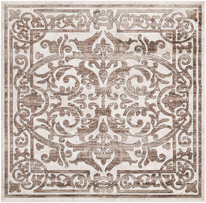 Chocolate Brown 6' x 6' Hermitage Square Area Rug 55% Polypropylene & 45% Polyester Easy Clean Stain-Resistant Carpet for Living, Office, Dorm Rooms for Sale at Rug Engine