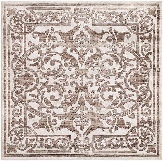 Chocolate Brown 6' x 6' Hermitage Square Area Rug 55% Polypropylene & 45% Polyester Easy Clean Stain-Resistant Carpet for Living, Office, Dorm Rooms for Sale at Rug Engine