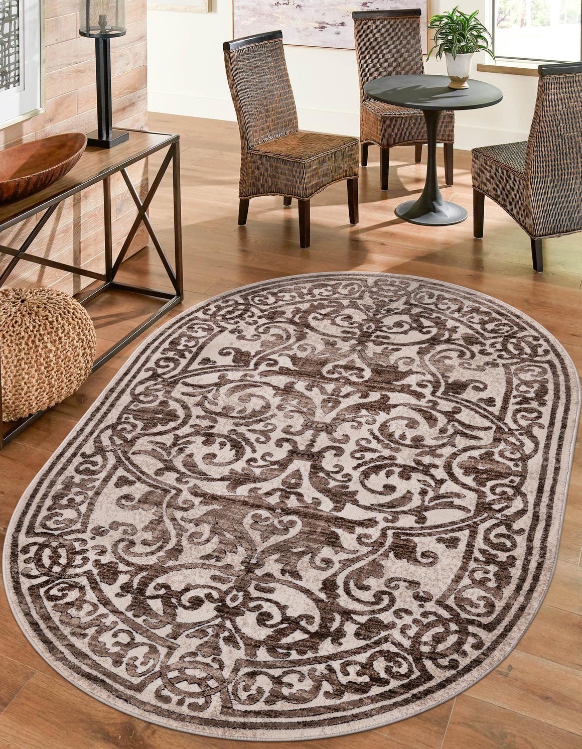 Chocolate Brown 4' x 6' Hermitage Oval Area Rug 55% Polypropylene & 45% Polyester Easy Clean Stain-Resistant Carpet for Living, Office, Dorm Rooms for Sale at Rug Engine
