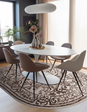 Chocolate Brown 4' x 6' Hermitage Oval Area Rug 55% Polypropylene & 45% Polyester Easy Clean Stain-Resistant Carpet for Living, Office, Dorm Rooms for Sale at Rug Engine