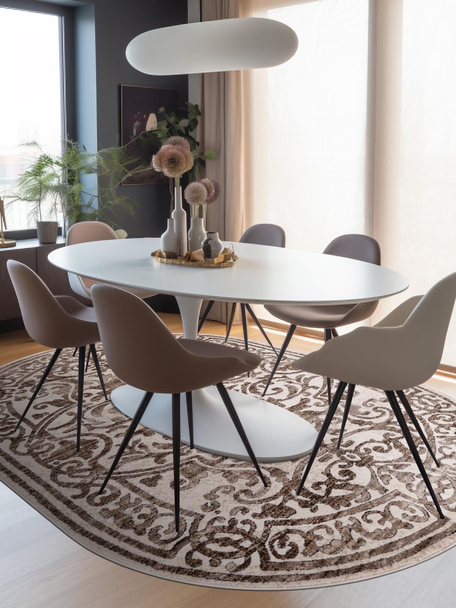 Chocolate Brown 7' x 10' Hermitage Oval Area Rug 55% Polypropylene & 45% Polyester Easy Clean Stain-Resistant Carpet for Living, Office, Dorm Rooms for Sale at Rug Engine