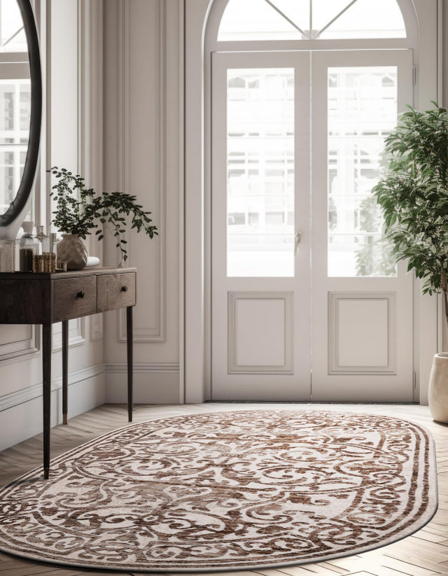 Chocolate Brown 2' x 3' Hermitage Oval Area Rug 55% Polypropylene & 45% Polyester Easy Clean Stain-Resistant Carpet for Living, Office, Dorm Rooms for Sale at Rug Engine