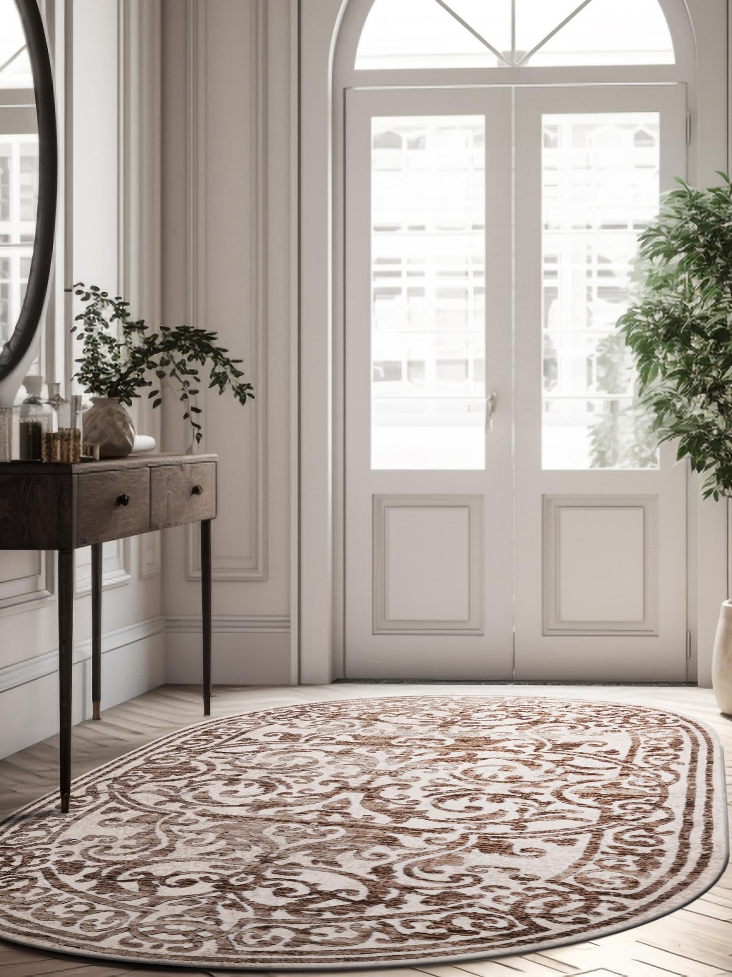 Chocolate Brown 5' 3 x 8' Hermitage Oval Area Rug 55% Polypropylene & 45% Polyester Easy Clean Stain-Resistant Carpet for Living, Office, Dorm Rooms for Sale at Rug Engine