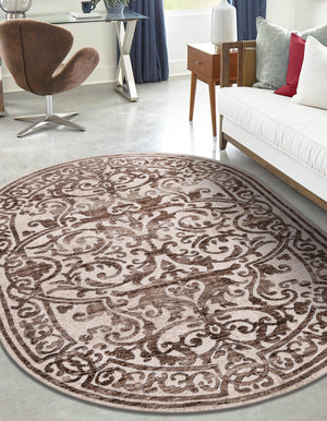 Chocolate Brown 4' x 6' Hermitage Oval Area Rug 55% Polypropylene & 45% Polyester Easy Clean Stain-Resistant Carpet for Living, Office, Dorm Rooms for Sale at Rug Engine