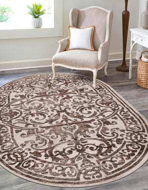 Chocolate Brown 4' x 6' Hermitage Oval Area Rug 55% Polypropylene & 45% Polyester Easy Clean Stain-Resistant Carpet for Living, Office, Dorm Rooms for Sale at Rug Engine