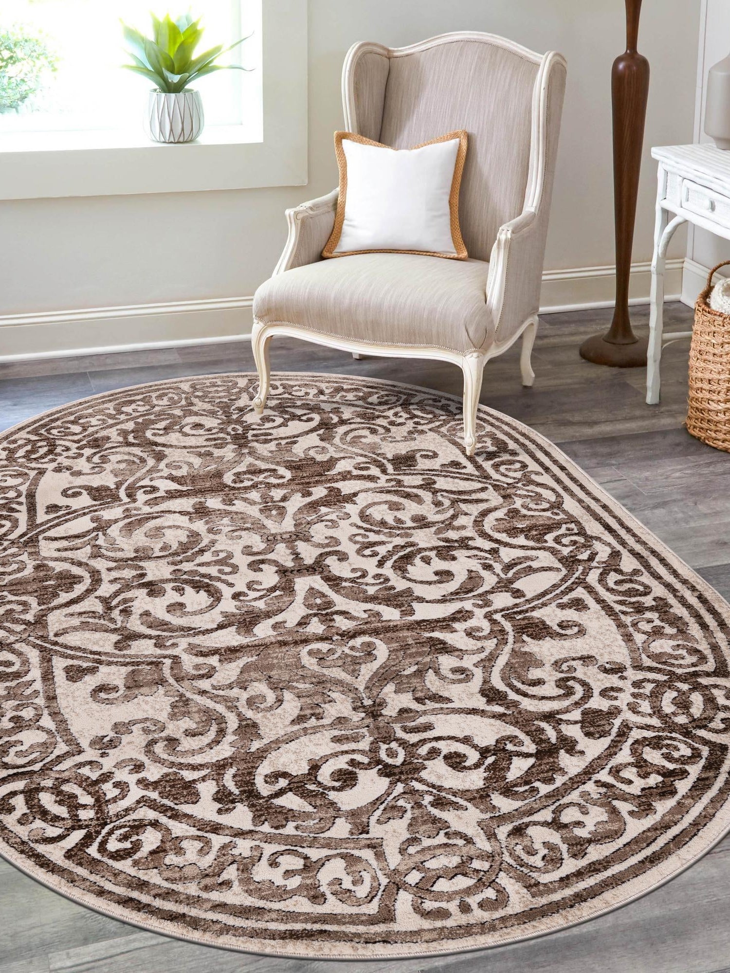 Chocolate Brown 7' x 10' Hermitage Oval Area Rug 55% Polypropylene & 45% Polyester Easy Clean Stain-Resistant Carpet for Living, Office, Dorm Rooms for Sale at Rug Engine
