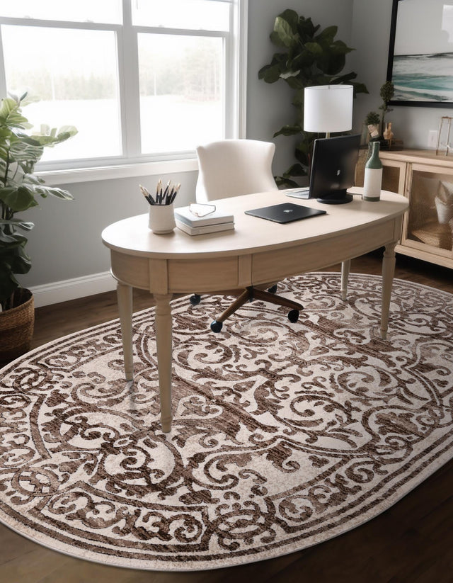 Chocolate Brown 2' x 3' Hermitage Oval Area Rug 55% Polypropylene & 45% Polyester Easy Clean Stain-Resistant Carpet for Living, Office, Dorm Rooms for Sale at Rug Engine