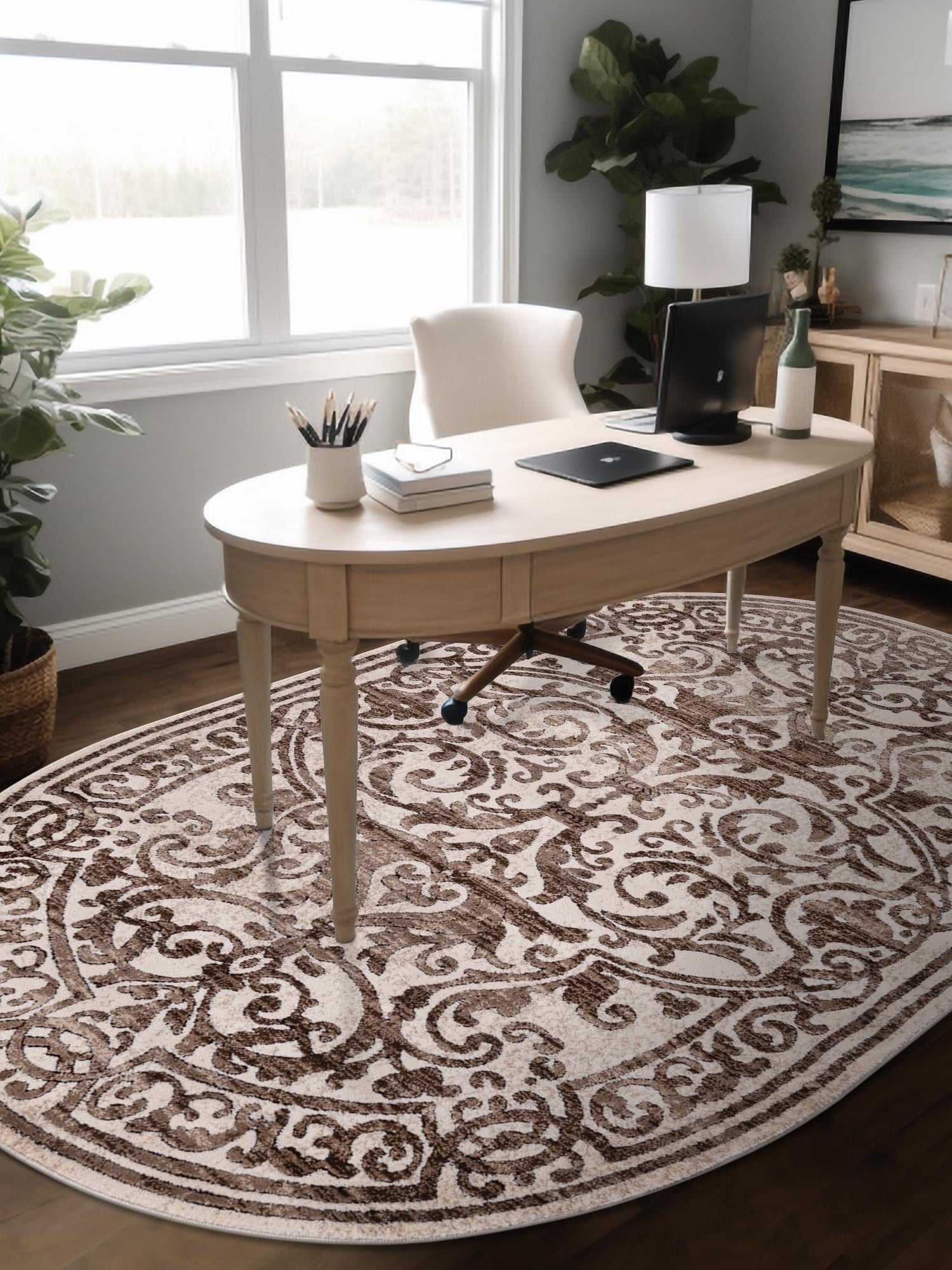 Chocolate Brown 4' x 6' Hermitage Oval Area Rug 55% Polypropylene & 45% Polyester Easy Clean Stain-Resistant Carpet for Living, Office, Dorm Rooms for Sale at Rug Engine