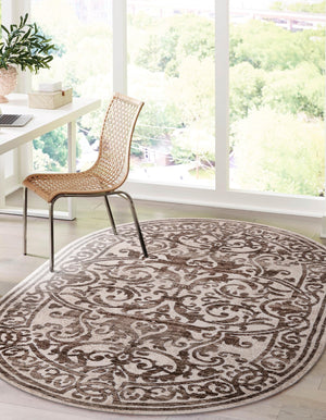 Chocolate Brown 4' x 6' Hermitage Oval Area Rug 55% Polypropylene & 45% Polyester Easy Clean Stain-Resistant Carpet for Living, Office, Dorm Rooms for Sale at Rug Engine