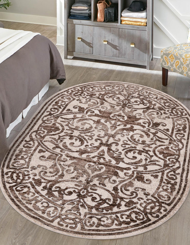 Chocolate Brown 2' x 3' Hermitage Oval Area Rug 55% Polypropylene & 45% Polyester Easy Clean Stain-Resistant Carpet for Living, Office, Dorm Rooms for Sale at Rug Engine