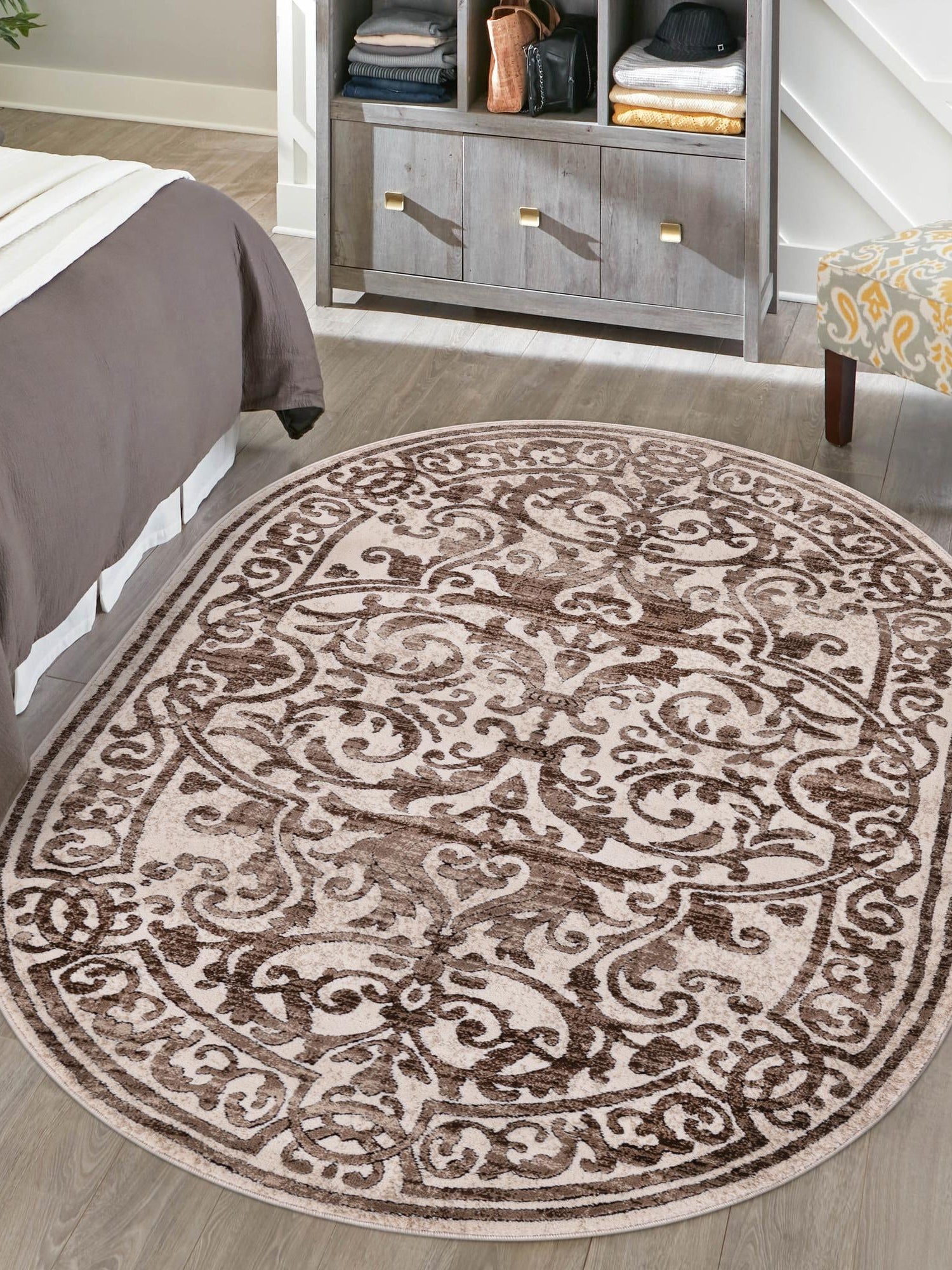 Chocolate Brown 5' 3 x 8' Hermitage Oval Area Rug 55% Polypropylene & 45% Polyester Easy Clean Stain-Resistant Carpet for Living, Office, Dorm Rooms for Sale at Rug Engine