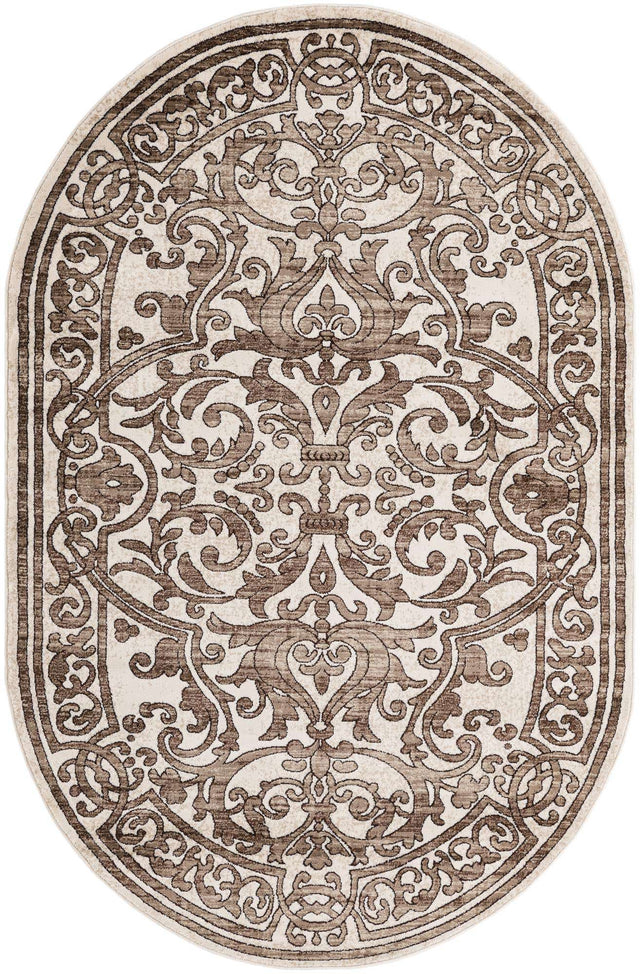 Chocolate Brown 5' 3 x 8' Hermitage Oval Area Rug 55% Polypropylene & 45% Polyester Easy Clean Stain-Resistant Carpet for Living, Office, Dorm Rooms for Sale at Rug Engine