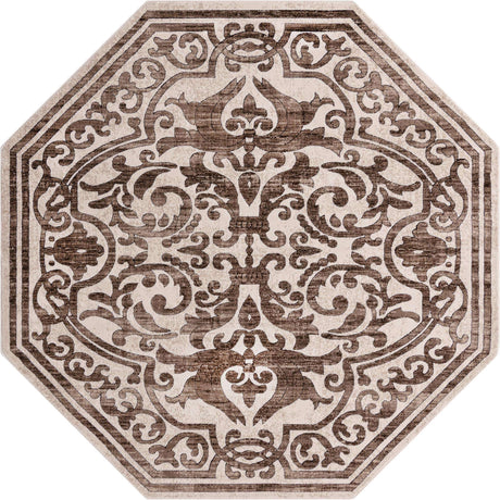 Chocolate Brown 7' 10 x 7' 10 Hermitage Octagon Area Rug 55% Polypropylene & 45% Polyester Easy Clean Stain-Resistant Carpet for Living, Office, Dorm Rooms for Sale at Rug Engine