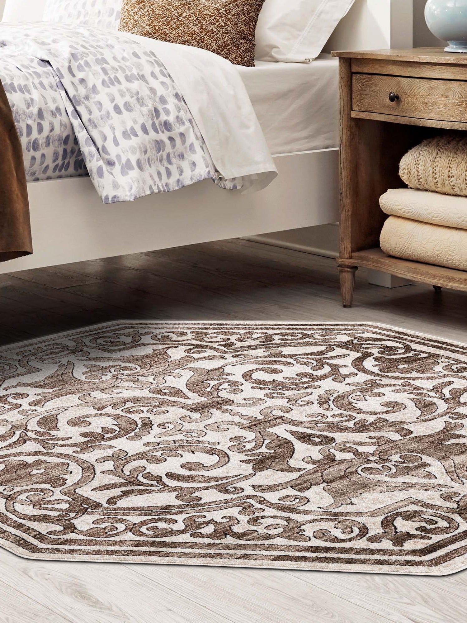 Chocolate Brown 7' 10 x 7' 10 Hermitage Octagon Area Rug 55% Polypropylene & 45% Polyester Easy Clean Stain-Resistant Carpet for Living, Office, Dorm Rooms for Sale at Rug Engine