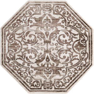 Chocolate Brown 5' 3 x 5' 3 Hermitage Octagon Area Rug 55% Polypropylene & 45% Polyester Easy Clean Stain-Resistant Carpet for Living, Office, Dorm Rooms for Sale at Rug Engine