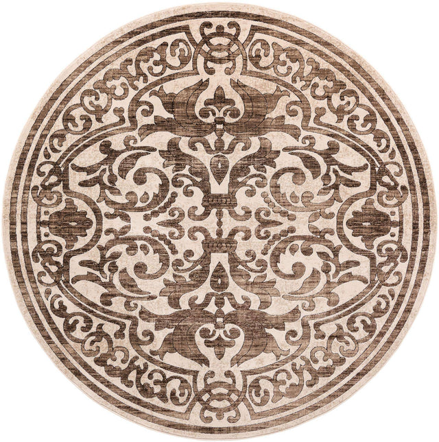 Chocolate Brown 7' 10 x 7' 10 Hermitage Round Area Rug 55% Polypropylene & 45% Polyester Easy Clean Stain-Resistant Carpet for Living, Office, Dorm Rooms for Sale at Rug Engine