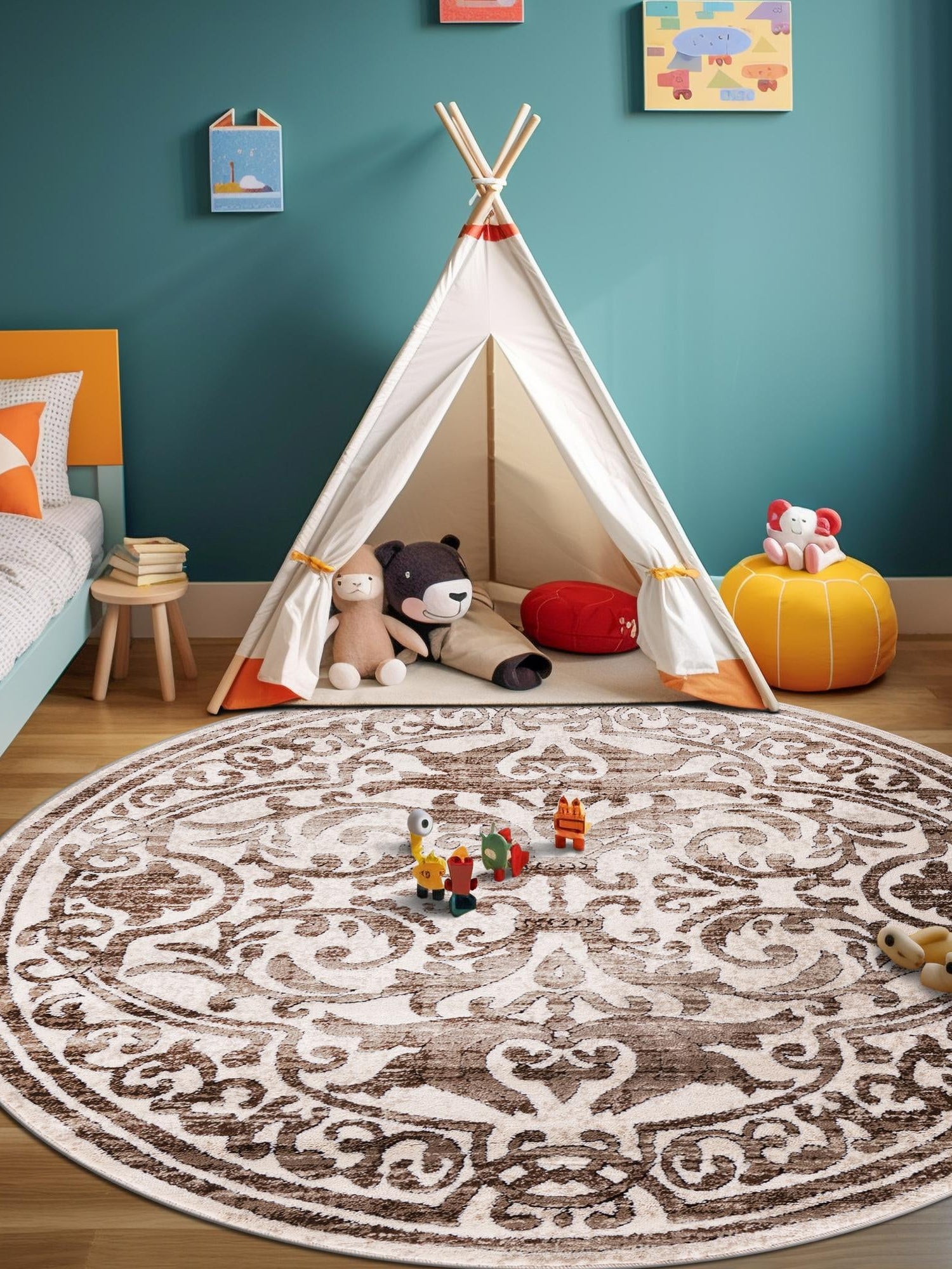 Chocolate Brown 6' x 6' Hermitage Round Area Rug 55% Polypropylene & 45% Polyester Easy Clean Stain-Resistant Carpet for Living, Office, Dorm Rooms for Sale at Rug Engine