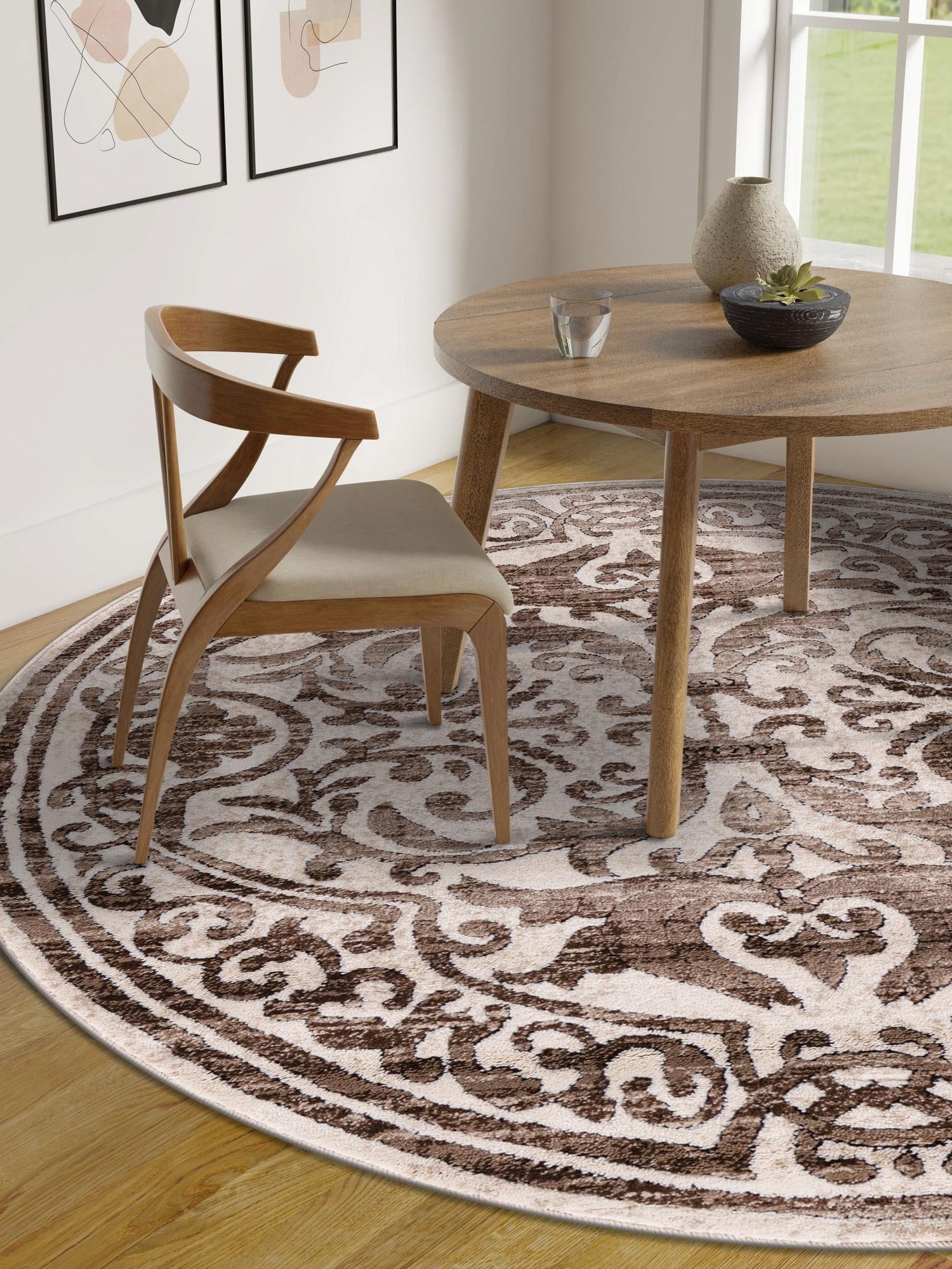 Chocolate Brown 10' 8 x 10' 8 Hermitage Round Area Rug 55% Polypropylene & 45% Polyester Easy Clean Stain-Resistant Carpet for Living, Office, Dorm Rooms for Sale at Rug Engine