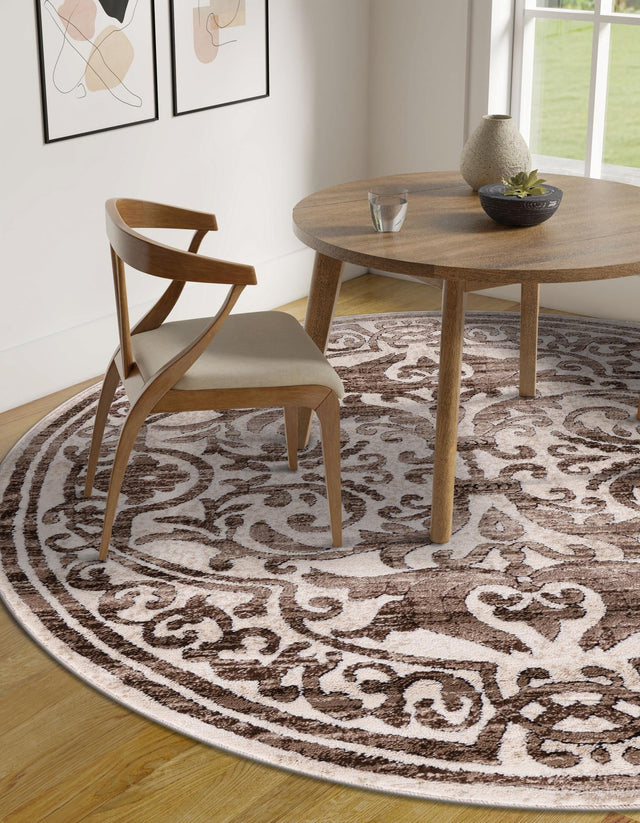 Chocolate Brown 10' 8 x 10' 8 Hermitage Round Area Rug 55% Polypropylene & 45% Polyester Easy Clean Stain-Resistant Carpet for Living, Office, Dorm Rooms for Sale at Rug Engine