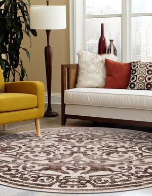 Chocolate Brown 10' 8 x 10' 8 Hermitage Round Area Rug 55% Polypropylene & 45% Polyester Easy Clean Stain-Resistant Carpet for Living, Office, Dorm Rooms for Sale at Rug Engine