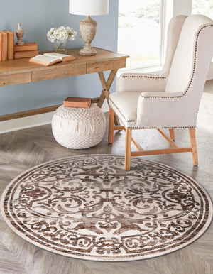 Chocolate Brown 4' x 4' Hermitage Round Area Rug 55% Polypropylene & 45% Polyester Easy Clean Stain-Resistant Carpet for Living, Office, Dorm Rooms for Sale at Rug Engine