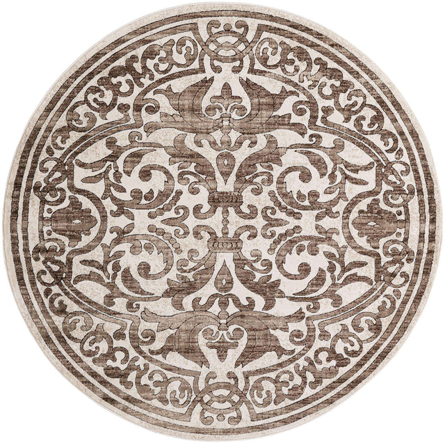 Chocolate Brown 6' x 6' Hermitage Round Area Rug 55% Polypropylene & 45% Polyester Easy Clean Stain-Resistant Carpet for Living, Office, Dorm Rooms for Sale at Rug Engine